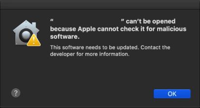 Can't be opened because Apple cannot check it for malicious software