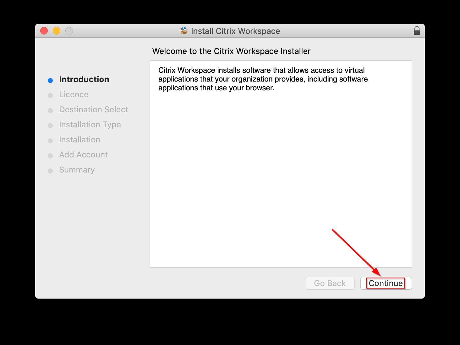 Citrix Workspace App for Mac installation
