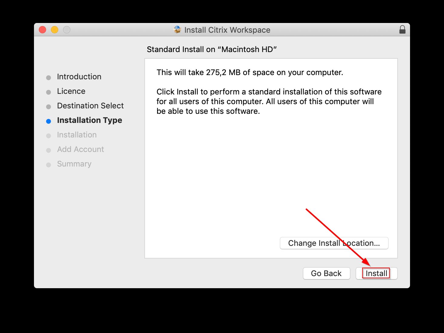 Citrix Workspace App for Mac installation