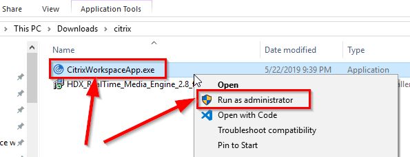 Citrix Workspace App for Windows installation